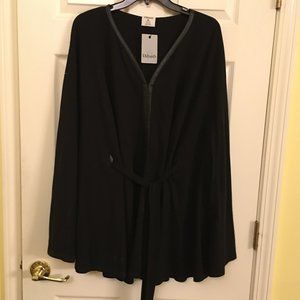 NWT!  DILLARD'S Black w/Leather Trim Poncho Cape M/L